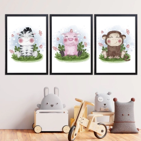 Kit 3 Quadros Animais Watercolor 03