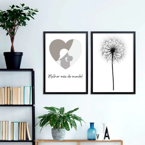 Conjunto de 2 Quadros Melhor Mãe do Mundo Cinza