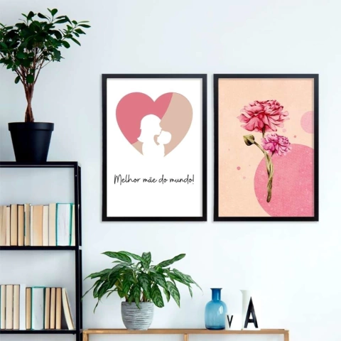 Conjunto de 2 Quadros Melhor Mãe do Mundo Rose