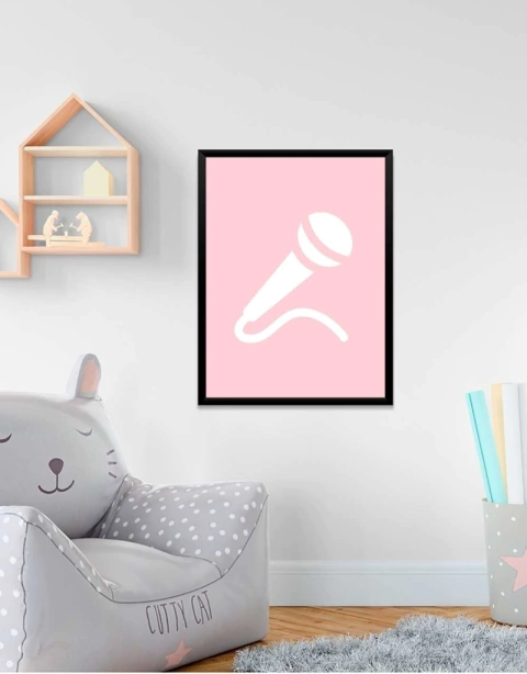 Quadro Microfone Rosa