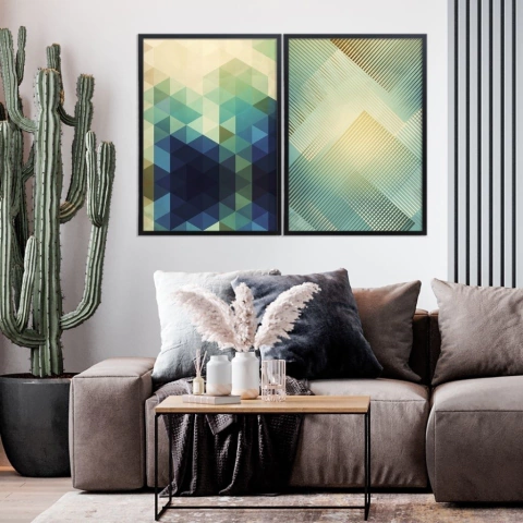 Kit 2 Quadros Geométricos Verde