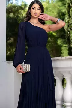 Vestido de Festa Longo Manga Nula Plissado em 5 Cores - REF1720
