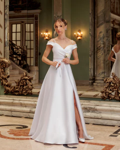 Vestido Noiva Minimalista Ombro a Ombro Zibeline - REF1192 - comprar online