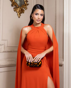 Vestido de Festa Longo Manga Capa em 4 Cores - REF1235 - comprar online