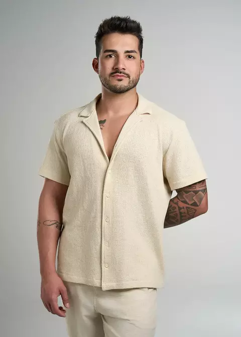CAMISA TEXTURIZADA GOLA CUBANA MENTON OFF WHITE