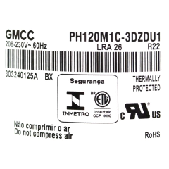 Compressor 9.000 Btu/h, 220/60/1F R22 Rotativo GMCC / Toshiba PH120M1C-3DZDU1 - 180001 - loja online