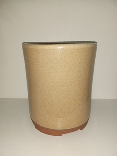MACETA CILINDRICA DE TORNO ALTA EN GRES, CON ESMALTES CARAMEL FUSIONADOS / EXCELENTES DETALLES DE TERMINACION - TIENE DRENAJE / SIN PLANTA - comprar online