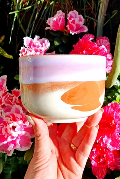 MACETAS COMBINADAS CON ESMALTES TOSTADOS LILAS Y ROSAS / TIENEN DRENAJE / ELECCION SEGUN DISPONIBILIDAD - comprar online