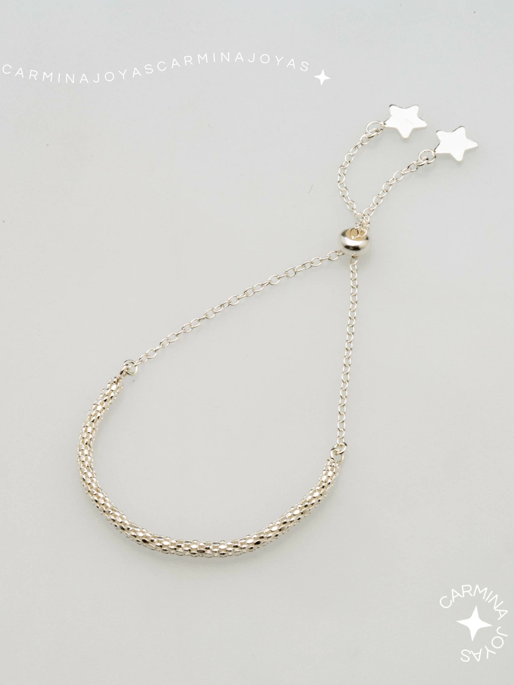 PULSERA PLATA 925 CIERRE CORBATERO DIJES ESTRELLAS