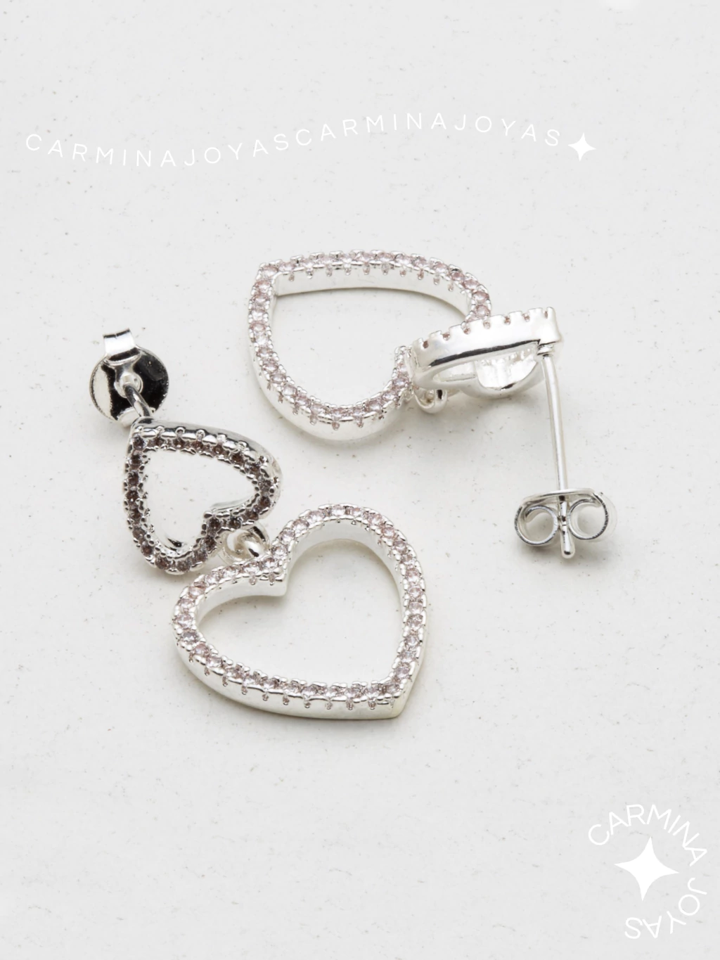 AROS PLATA Y CUBIC DOBLE CORAZON