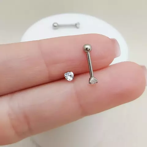 Piercing de Prata Ponto de Luz Coração 3mm - Helix/Conch/Tragús