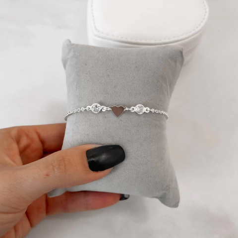 Pulseira de Prata Zircônias e Coração - comprar online