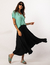 Conjunto Blusa Transpassada Pistache e Saia Midi Eloa Preta