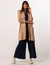 Conjunto regata fendas marinho calça vera preta e cardigan bege
