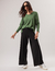 Conjunto Blusa Emma Verde Militar e Calça Pantalona Kimono Preta