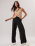 Conjunto Blusa Eloa Bege e Calça Pantalona Kimono Preta