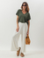 Conjunto Blusa Transpassada verde Militar e Calça Pantalona Cropped Vera Off White - comprar online