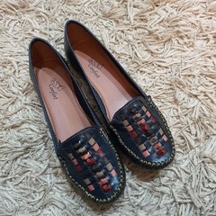 Mocassim em couro marinho/colorido - comprar online