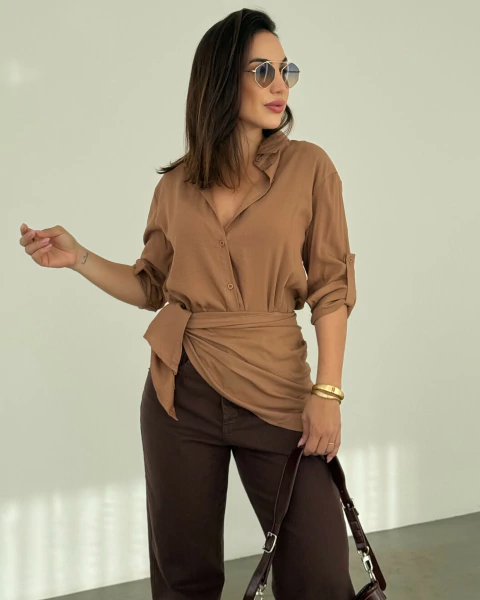 conjunto camisa e lenco julia caramelo - comprar online