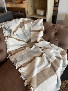 Manta algodon combinada celeste marron - comprar online