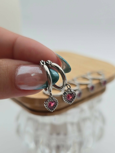 Aros Contorno Corazón Magenta / Aq thumbnail 1