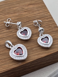 CONJUNTO AROS + DIJE "ROJO" /PLATA