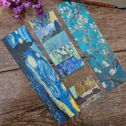 Kit com 3 Marcador de página Van Gogh Marca Página Noite estrelada Amendoeira em Flor Marcador de Livro
