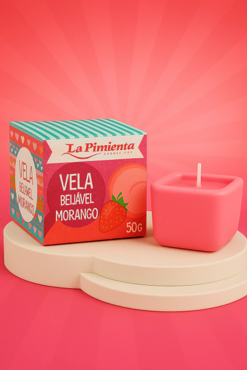VELA BEIJÁVEL MORANGO 50G LA PIMIENTA ALGODÃO DOCE