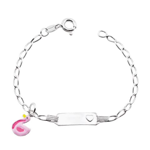 Pulseira Prat Infantil Chapa Coração e Flamingo