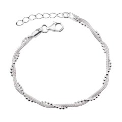 Pulseira Prata Entrelaçada com Fio Bolinhas