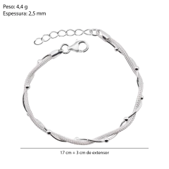 Pulseira Prata Entrelaçada com Fio Octogonal e Bolinhas - loja online
