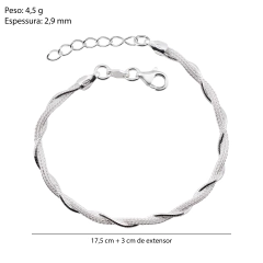 Pulseira Prata Entrelaçada com Fio Octogonal - Via Vizzon