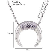 Colar Prata c/ Ródio Lua Invertida Zircônia - Via Vizzon