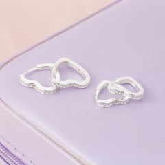 Dupla Argolas Prata Coração Cristal - comprar online