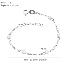Pulseira Prata Infantil Bolinha 3,5mm + Extensor na internet