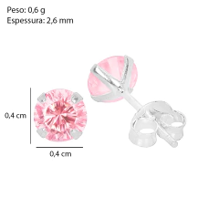 Brinco Prata Ponto de Luz Zircônia Redonda 4mm Rosa na internet
