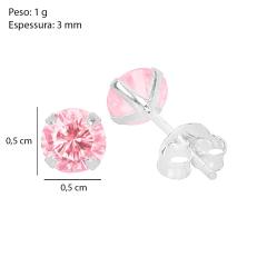 Brinco Prata Ponto de Luz Zircônia Redonda 5mm Rosa na internet