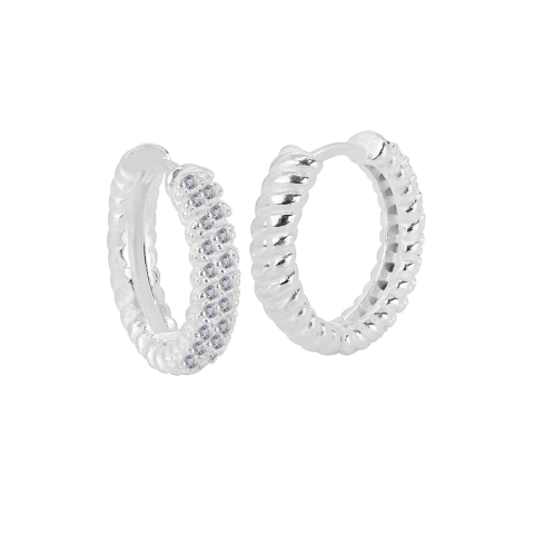 Argola Prata Trabalhada com Zircônia White 15mm