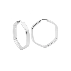 Argola Prata Hexagonal Fio Retangular 2,5cmX2,5cm