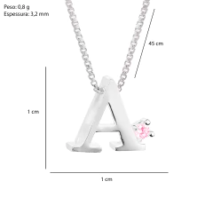 Colar Prat V12 Letra com Zircônia Rosa 1x1cm na internet