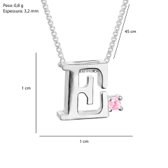 Colar Prat V12 Letra com Zircônia Rosa 1x1cm