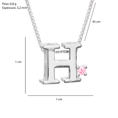 Colar Prat V12 Letra com Zircônia Rosa 1x1cm - Via Vizzon