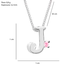 Imagem do Colar Prat V12 Letra com Zircônia Rosa 1x1cm