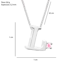 Colar Prat V12 Letra com Zircônia Rosa 1x1cm - comprar online