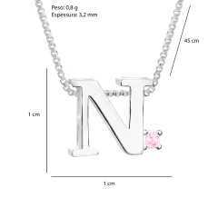 Colar Prat V12 Letra com Zircônia Rosa 1x1cm - Via Vizzon