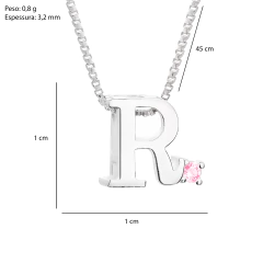 Colar Prat V12 Letra com Zircônia Rosa 1x1cm