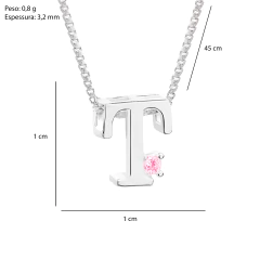 Colar Prat V12 Letra com Zircônia Rosa 1x1cm na internet