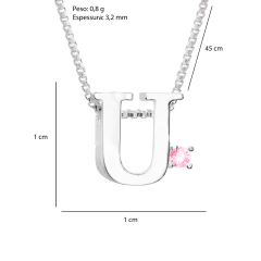 Colar Prat V12 Letra com Zircônia Rosa 1x1cm - Via Vizzon