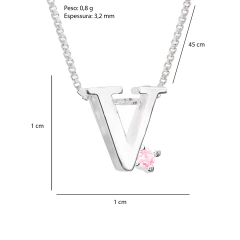 Colar Prat V12 Letra com Zircônia Rosa 1x1cm - loja online