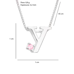 Colar Prat V12 Letra com Zircônia Rosa 1x1cm